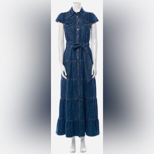 Alice + Olivia Denim Button-Front Tiered Maxi Dress - size 8 in mint condition